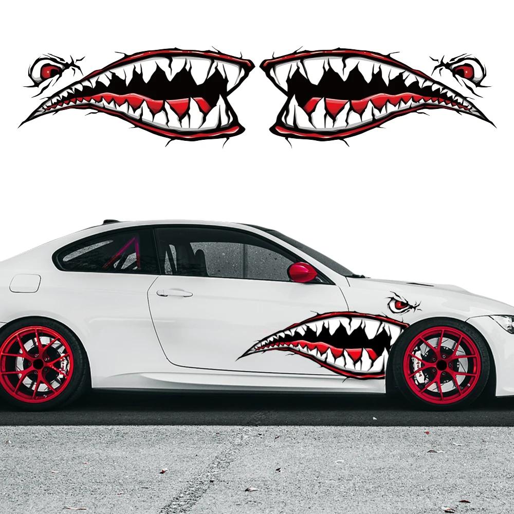 2 шт. Забавные Мультяшные Наклейки на Автомобиль Пасть Акулы Зубы Стильные Веселые Графические ПВХ Водонепроницаемые Стильные Наклейки для Автомобиля DIY Наклейки