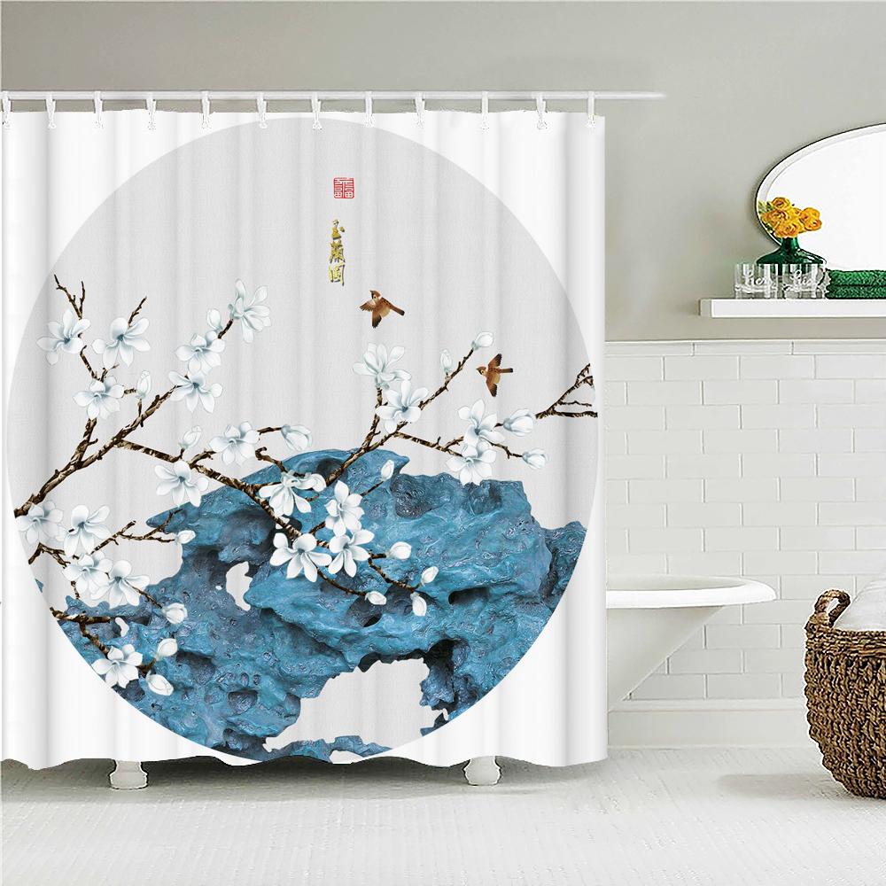Japanese-style Shower Curtain 3d Ink Painting Bathroom Curtain Waterproof With Hooks 180*240CM Shower Curtain Polyester Fabric