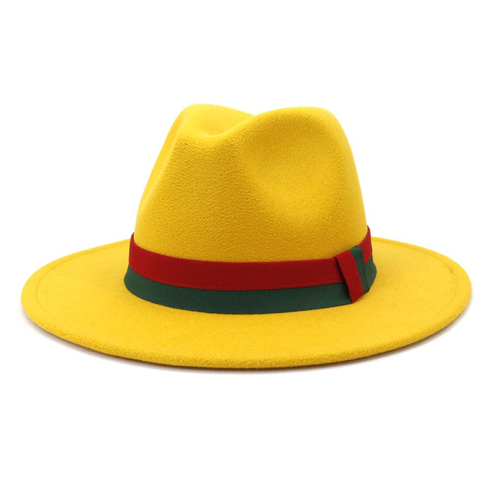 Фетровая шляпа Федора с красной зеленой лентой для женщин, классическое платье, официальная церковная зимняя шляпа, шерстяная панама с широкими полями, джазовая кепка