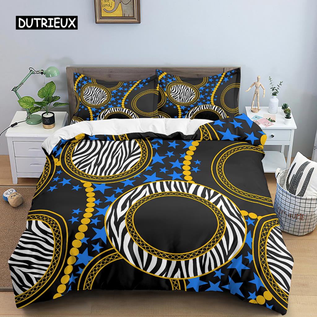 Пододеяльник с принтом золотой цепи, комплект из 2/3 предметов, роскошный комплект постельного белья размера King Queen, пододеяльник из микрофибры в скандинавском стиле