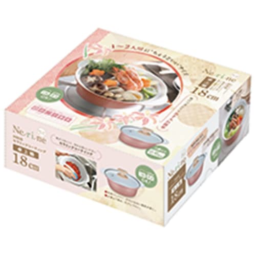 Kakusee Nerine NE-01 Tabletop Pot, 18cm, for 1-2 People, White and Pink, Non-Stick Ceramic Coating, Glass Lid, Gas and Induction Compatible