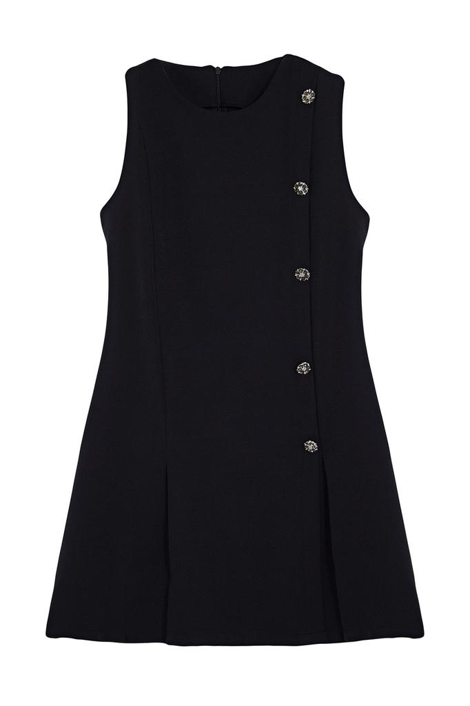 Women's Style Dress Black Straight Cut Button Detailed Mini Woven Dress