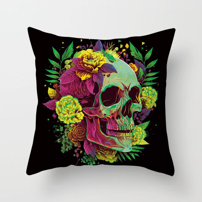 Colorful Skull Fashion Set Decorative Printing Square Pillowcase Car Sofa Cushion Cover 45*45cm Home Improvement