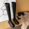 Internet Celebrity Leather Thick-soled Elastic Knee Boots Autumn and Winter Square Head Boots Women's Boots