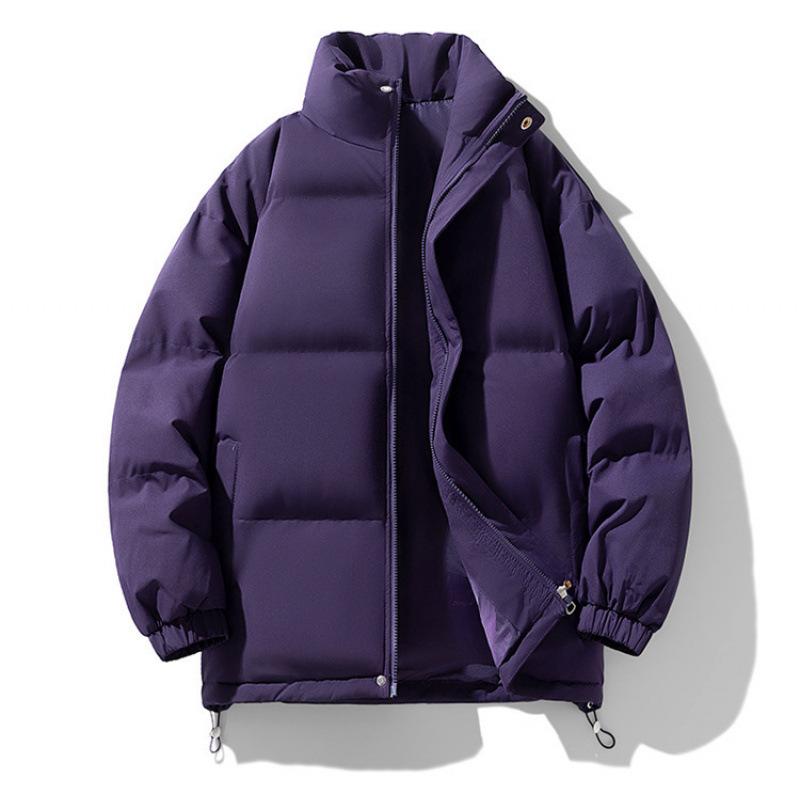 Men's Winter Cotton Jacket: Thickened, Loose, Trendy Stand-Up Collar Outerwear, Versatile Solid Color for Couples.