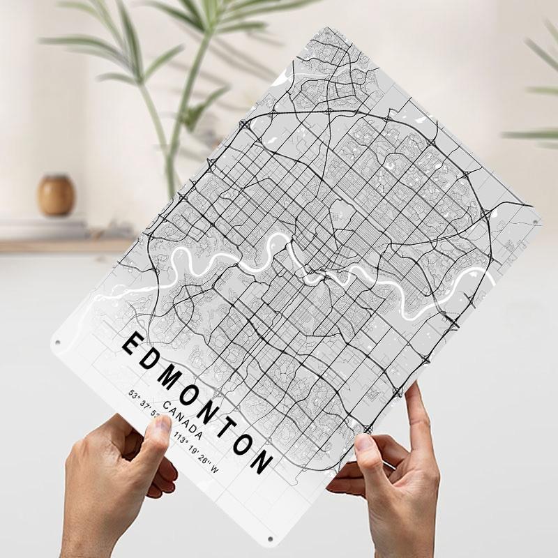 Edmonton Light City Map Poster Customized Vintage Metal Signs Wall Art Retro Tin Plaque for Living Room Decorations Custom Plate