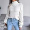 Women Autumn Winter Causal Turtleneck Long Sleeve Cutout Bottom Knit Sweater S-L