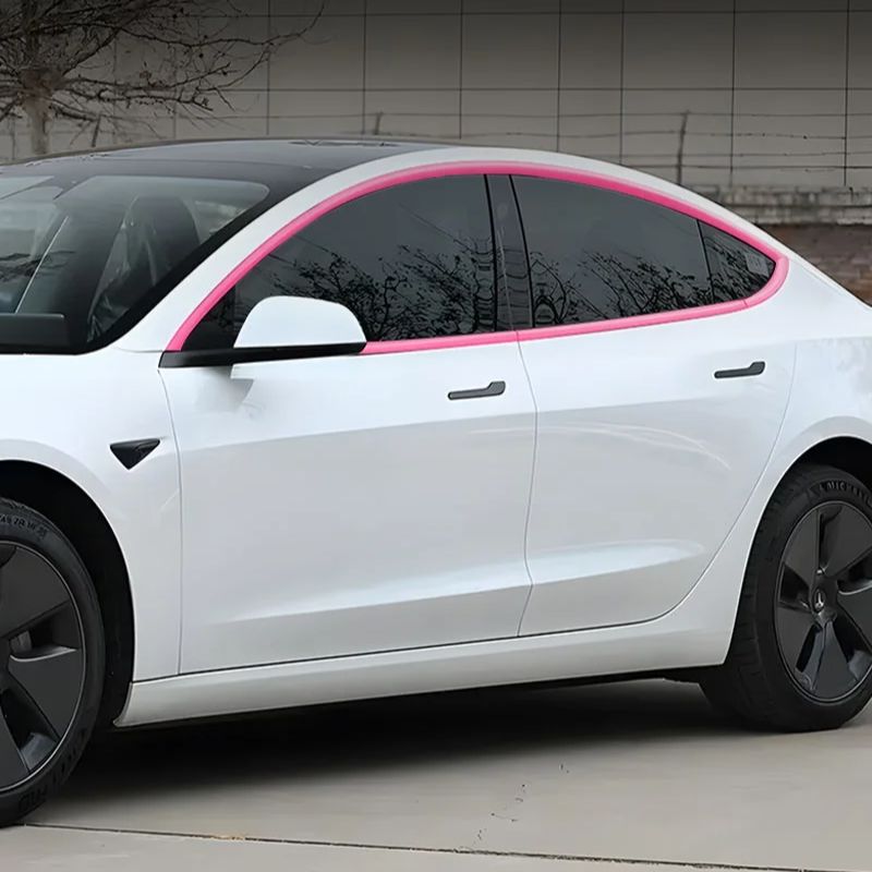 For Tesla Model 3/Y Window Trim Chrome Delete Vinyl Wrap Kit Gloss Black Pink Carbon Fiber Style Auto Accessory for Enhanced
