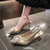 Fashion Summer Fashion Women Sandals Pointed Toe Sexy Party Shoes Rhinestone Crystal Casual Thin High Heels Belt Buckle Wedding Sandals