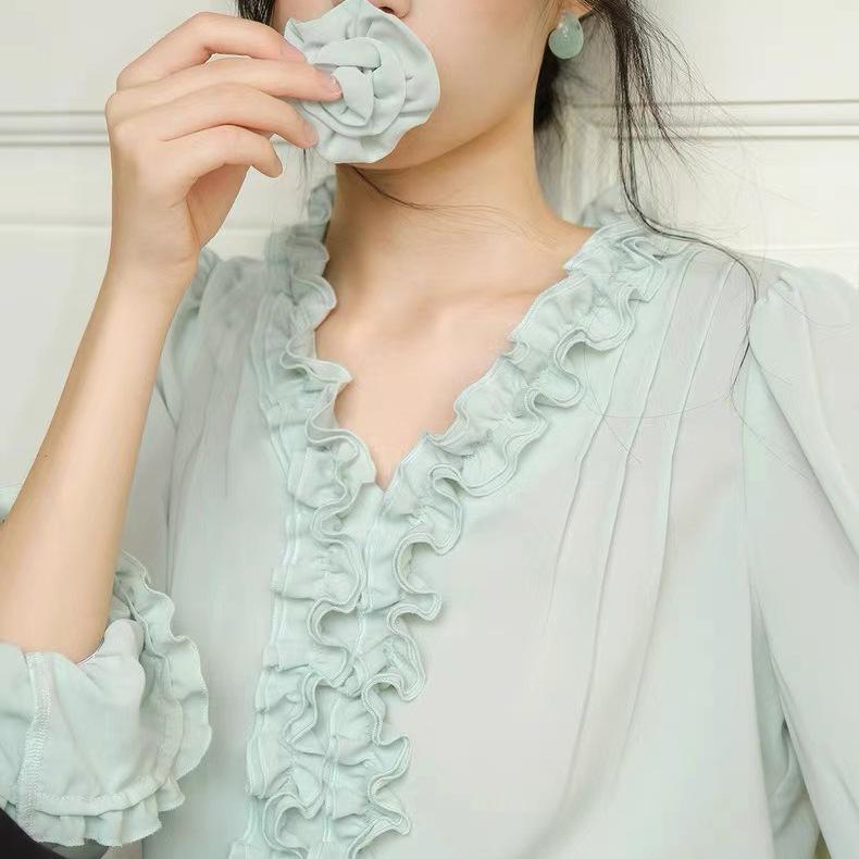 Spring 2026 French Rose Lace Drape Long-Sleeve Top