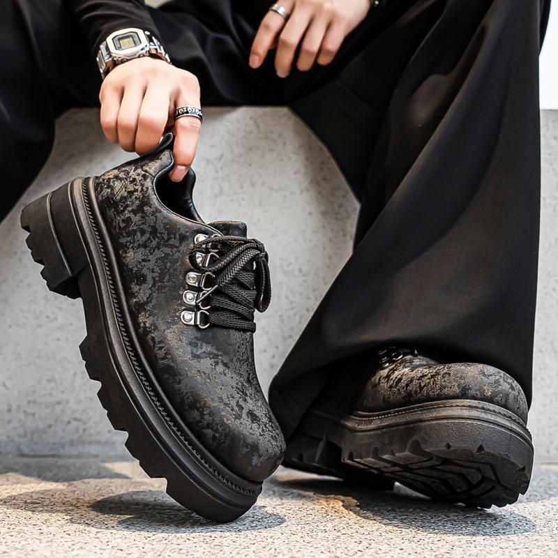 Men's shoes spring and autumn trend fashion big head derby shoes men's new British platform heightening casual leather shoes trendy shoes