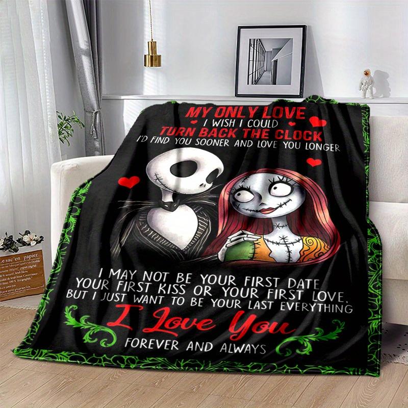 1pc. Nightmare Before Christmas Jack & Sally Romantic Quote Blanket, Perfect for Home Decor, Gift Idea, Seasonal Throw Blanket, Cozy Bedding