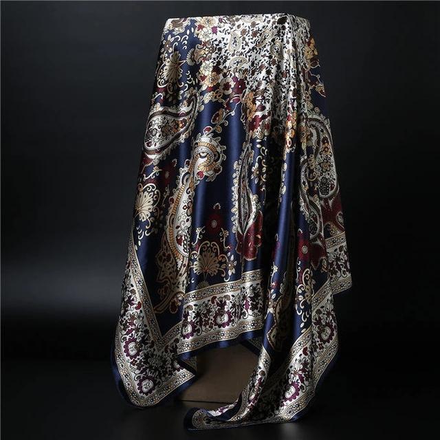 90*90cm Square Silk Scarf Women Shawl Print Satin Hijab Female Luxury Brand Square Lady Muffler Coverchief Bandanna Pareo Girl