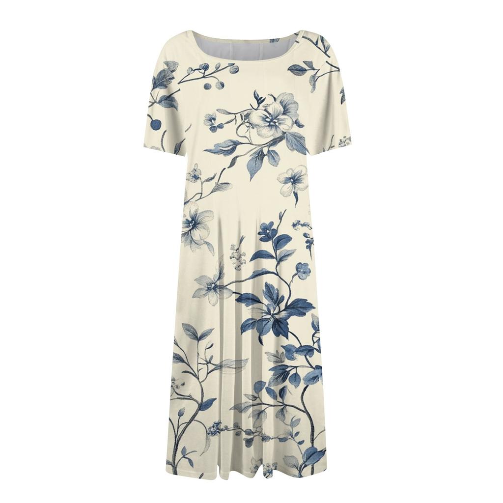 Women's Fashion Short Sleeve Vintage Printed Dress Cosplay Party Evening Dress