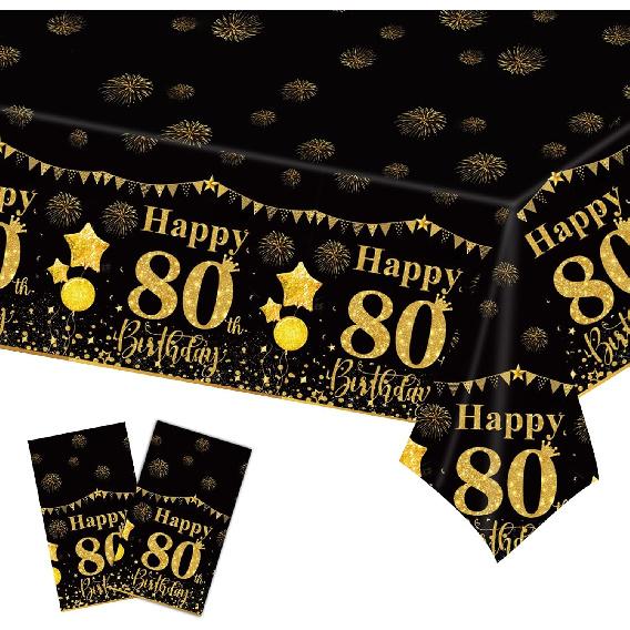 50th Black Gold Birthday Tablecloths Plastic Disposable 2 Pack Table Cloth Happy Party Birthdays Decorations Rectangular Table Cover 54"x108"