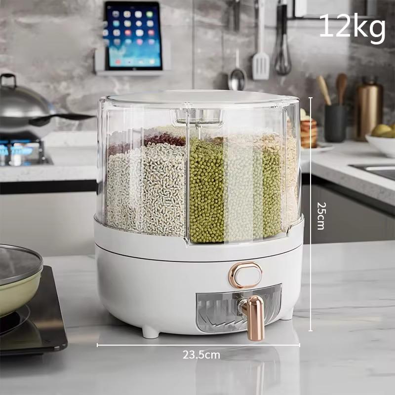 Контейнер для хранения риса большой вместимости с вращением на 360° и дозатором с кнопочным управлением