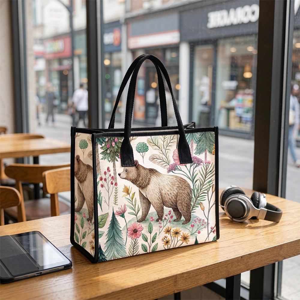 Cute Forest Bear Printed Tote Bag Daily Use Casual Handbag