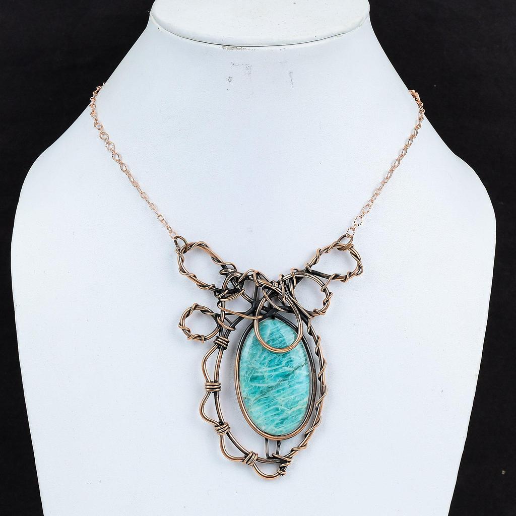 Amazonite Necklace Copper Wire Wrapped Adjustable Chain Necklace Gemstone Copper Jewelry Handmade Necklace Wire Wrapped Jewelry Gift For Mom