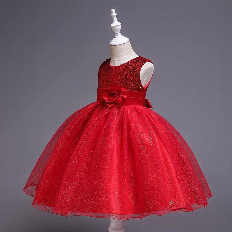 5-14yrs Baby Girl Flower Sequin Dress High Quality Party Princess Dress Children Dress