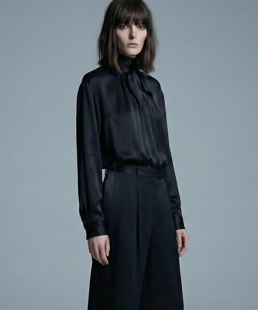 UNTAGE Silk High-Neck Blouse[Black(Unisex)]_Uts-Fs36