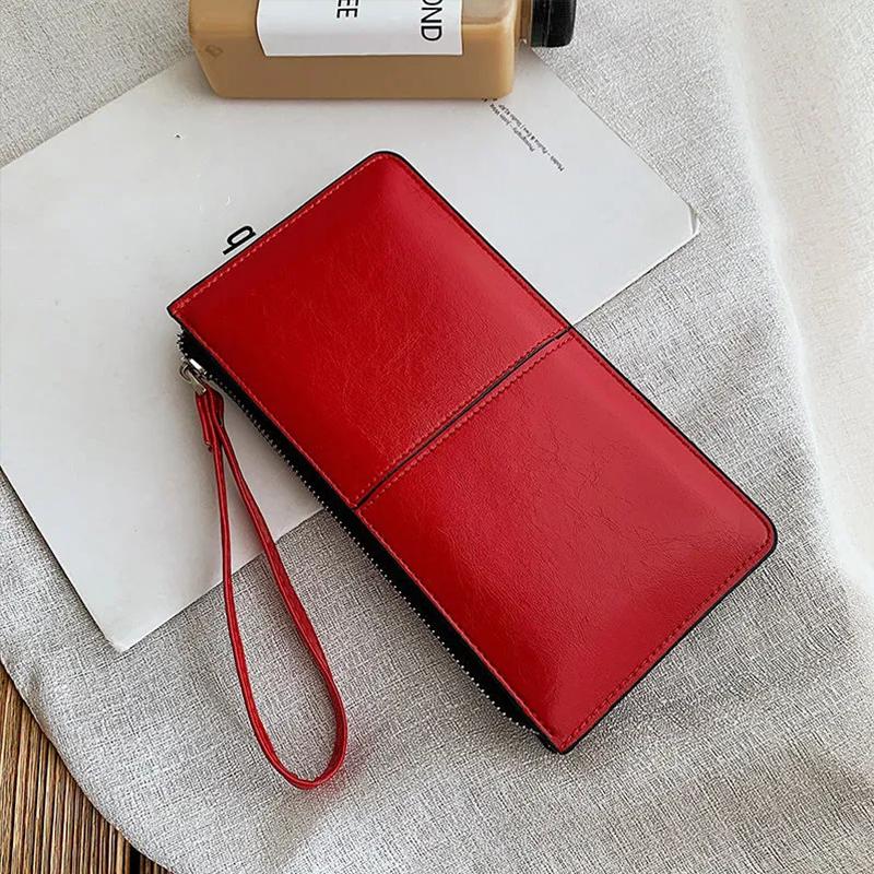 Модный однотонный кошелек, женская сумка из искусственной кожи, длинная молния, клатч, держатель для карт, портмоне, многослойная сумка для телефона
