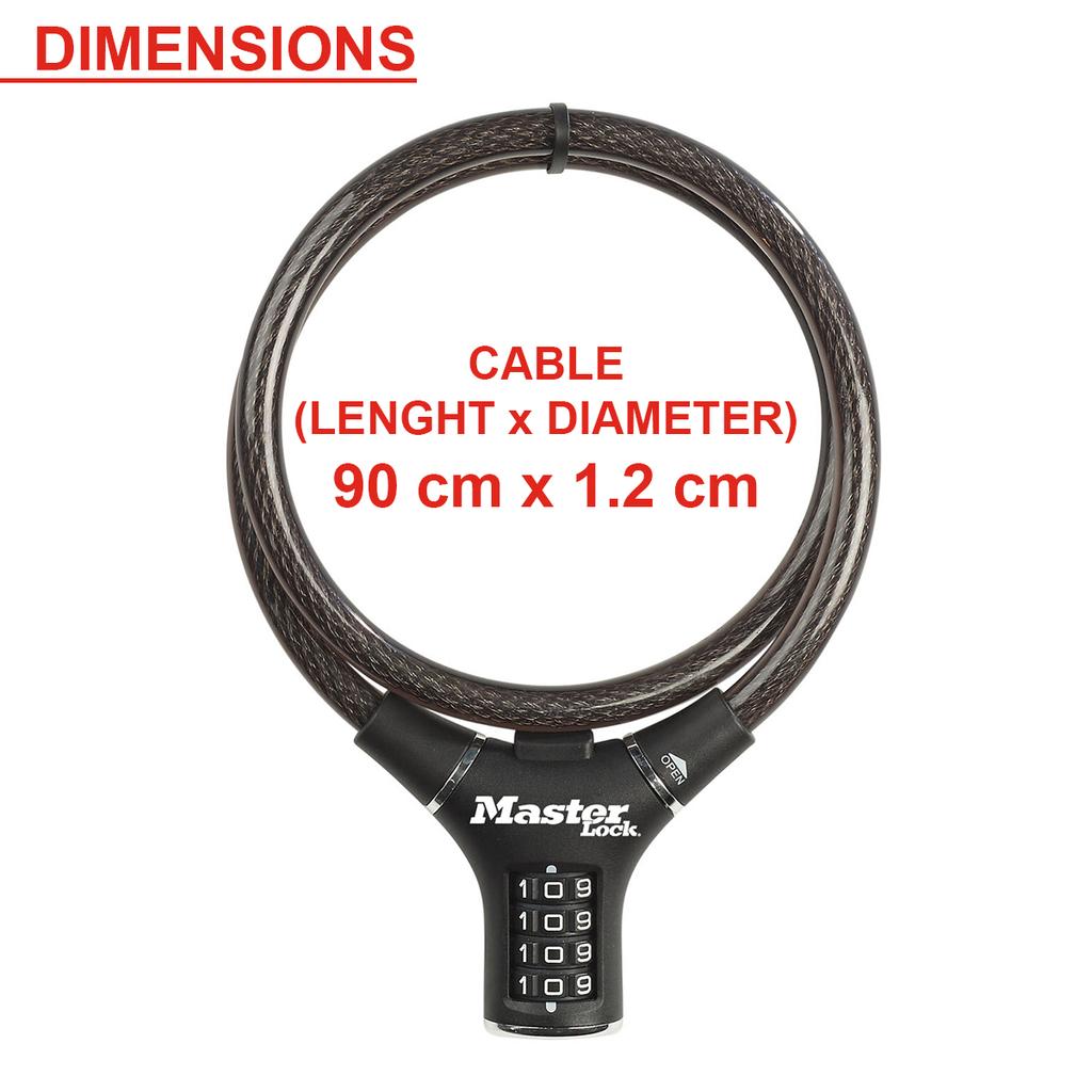 Master Lock Bike Lock Cable, 4-Digit Combination, 90 cm x 12 mm