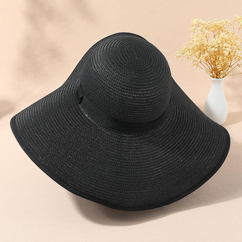 Новые летние женские складные соломенные солнцезащитные козырьки, простая круглая шляпа от солнца с широкими полями, солнцезащитная шляпа с УФ-защитой UPF, пляжная уличная дышащая солнцезащитная шляпа