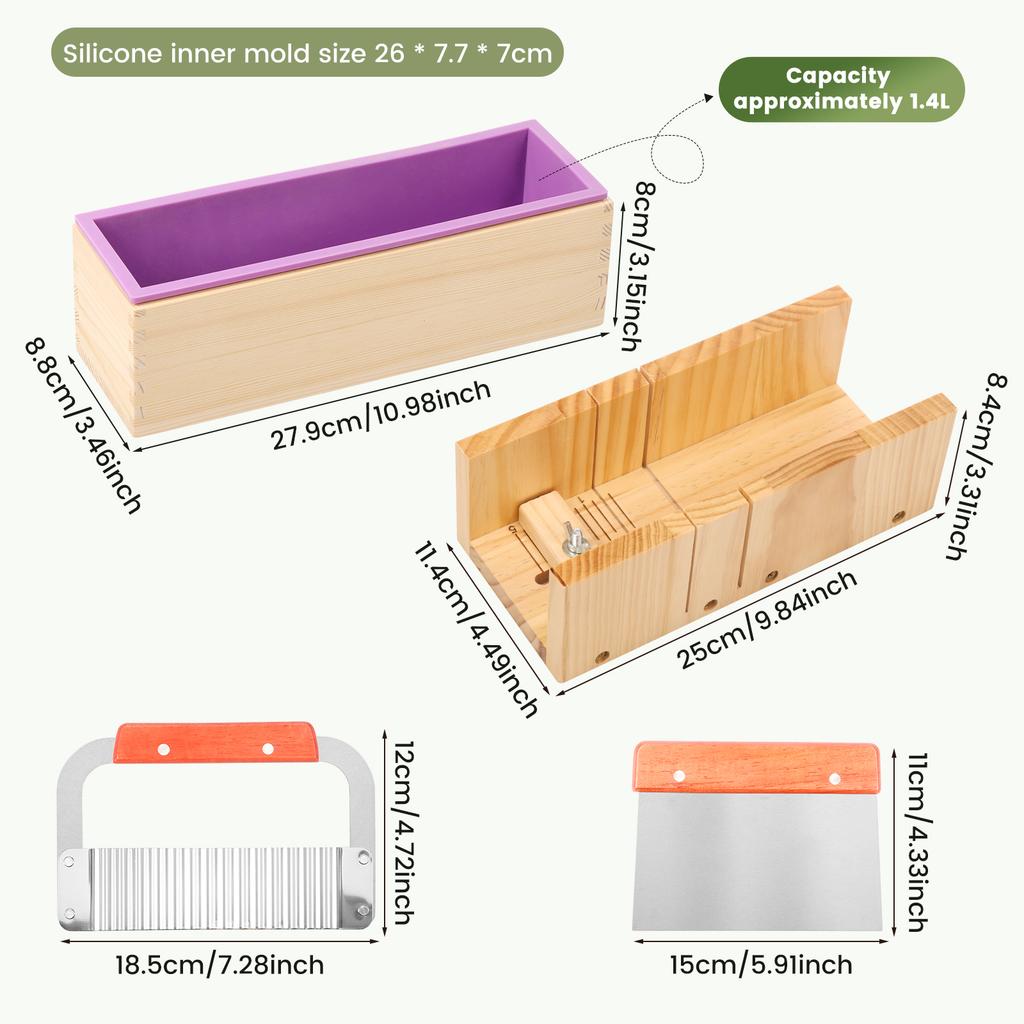 1 Набор силиконовых форм для мыловарения, деревянная форма, набор для мыловарения, с волновым и прямым резаком из нержавеющей стали, инструменты для мыловарения