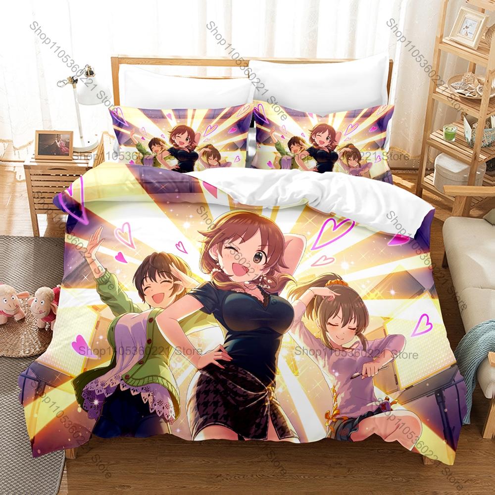 Крутой Милый Набор Постельного Белья 3 в 1 с Рисунком Персонажей Idolmaster Cinderella Girls: Пододеяльник с Двумя Наволочками, Удобная Спальня