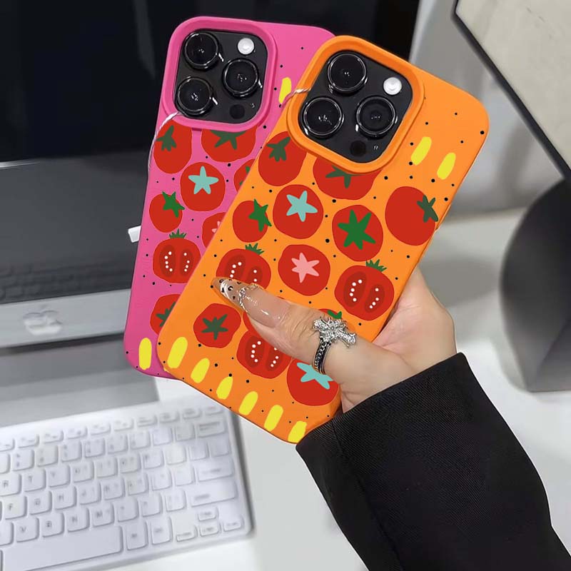 Чехол для iPhone 11 12 13 14 15 16 Pro Max Новый Креативный принт с помидорами Узор личи Чехол для iPhone XS Max X XR 16 Plus 16e