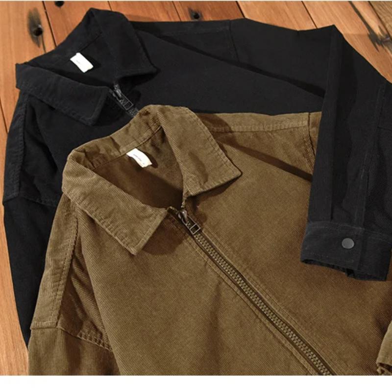Новая модная рубашка с длинным рукавом на молнии для мужчин, повседневная рубашка цвета хаки с лацканами, большие карманы, вельветовая рубашка из чистого хлопка, свободный мужской топ