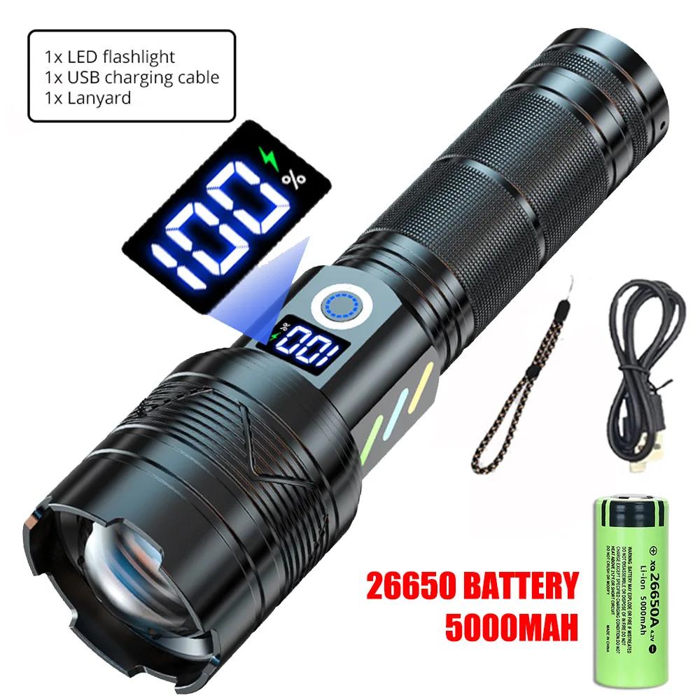 Powerful Super Long Range White Laser Flashlight 80W LED Zoomable Tactical Torch Outdoor High Power Camping Hunting Lantern