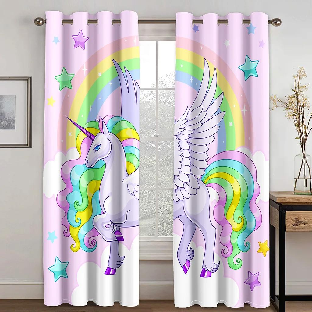 Милые шторы с изображением единорога для спальни и гостиной в разных милых стилях, высокая затемняющая драпировка, новый модный узор