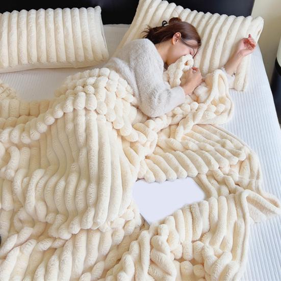 Пушистый плед Уютный плюшевый Однотонный Пушистый Толстый Полосатый Плед-пузырь Теплый Плед для дивана