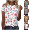 Women Fashion Casual Tops Printed Short Sleeve Shirts Round Neck Pullover T Shirts