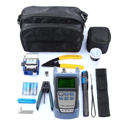 Fiber Optic FTTH Tool Kit with Optical Power Meter, Fiber Cleaver, Wire Stripper, Fiber Optic Cold Splice Tool Set with Storage Bag