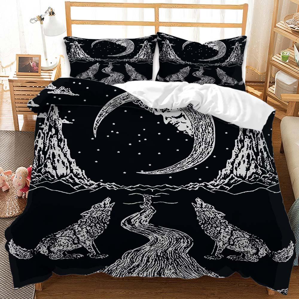 Quilt Cover Three-Piece Sun And Moon Simple Wind Bedding Digital Printing Kit