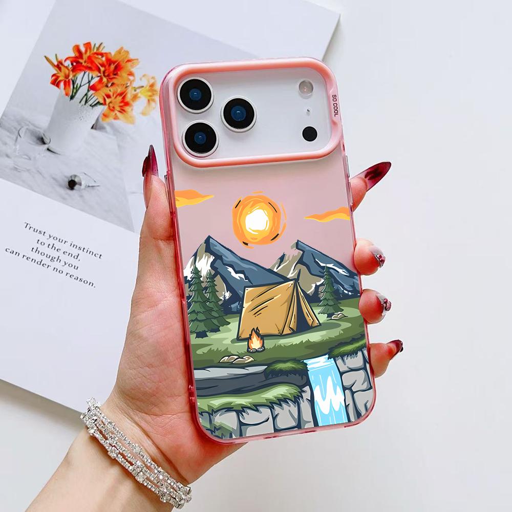 Чехол для телефона с горным граффити для iPhone 17 16 15 14 13 12 11 Pro Max Air Матовый Лазерный Аврора Ударопрочный Funda