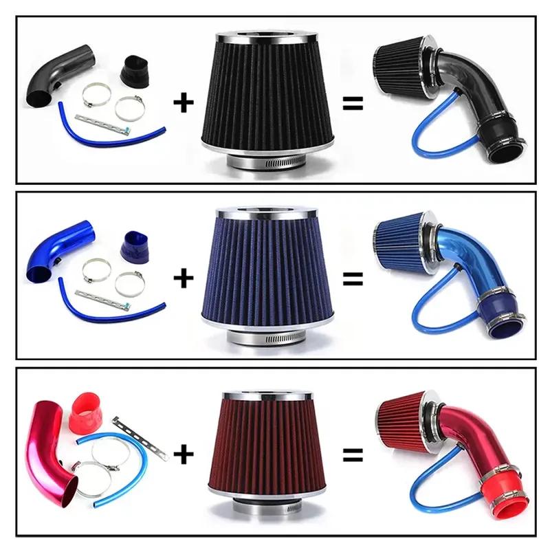 Universal 76mm Car Racing Turbo Induction Pipe Tube Kit With Air Filter Cone Inlet Cold Air Intake System Aluminum Intake Pipe
