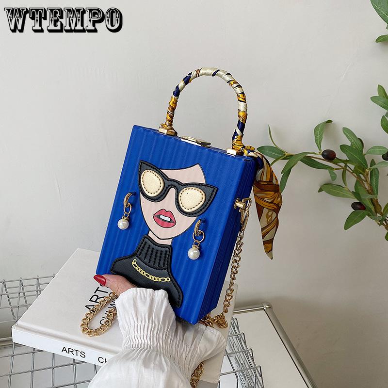 Сумка-коробка Креативная нишевая сумка для телефона с граффити Винтажная вечерняя сумочка Сумка для телефона с цепочкой
