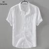 Men's White Linen Short-Sleeve Shirt, Casual Summer Cotton-Linen Blend Top