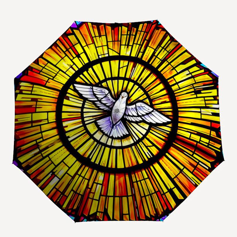 1pc Stained Glass Dove Automatic Folding Umbrella - Portable Collapsible 8-Rib Umbrella for All Seasons yy251119212