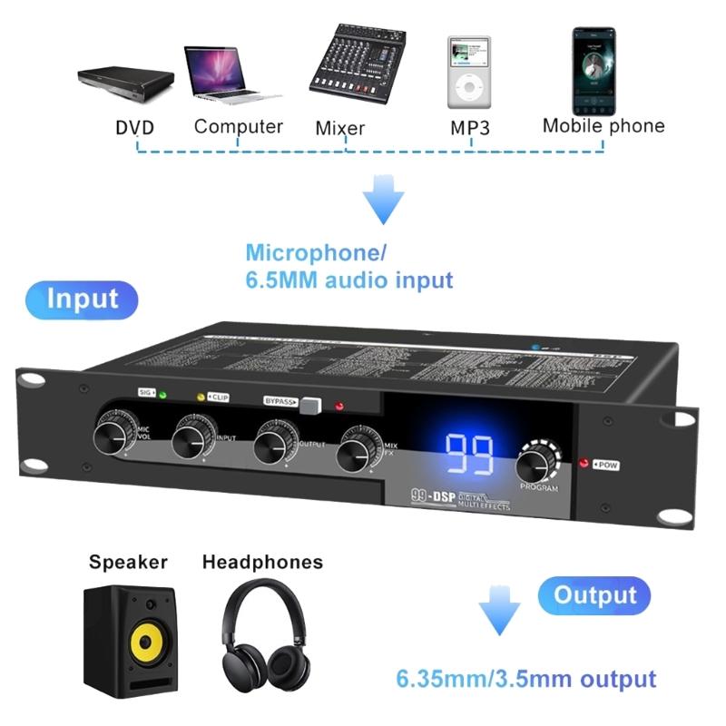 Караоке-микшер DSP99 с 99 цифровыми эффектами реверберации BT5.0 Независимое управление для музыки и микрофона