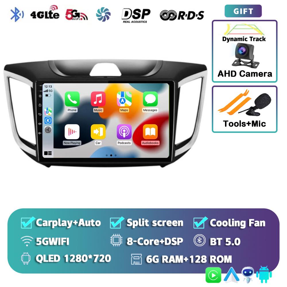 Автомагнитола с Android 14 и CarPlay для Hyundai Creta ix25 2015-2019, навигация GPS, мультимедиа, видеоплеер, 2DIN головное устройство, стерео