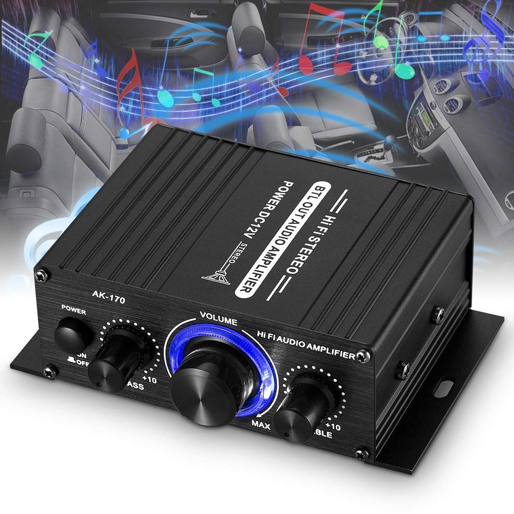 AK-170 Мотоциклетный стерео цифровой усилитель мощности, Компактный цифровой усилитель 12 В с адаптером питания 12 В/5 А