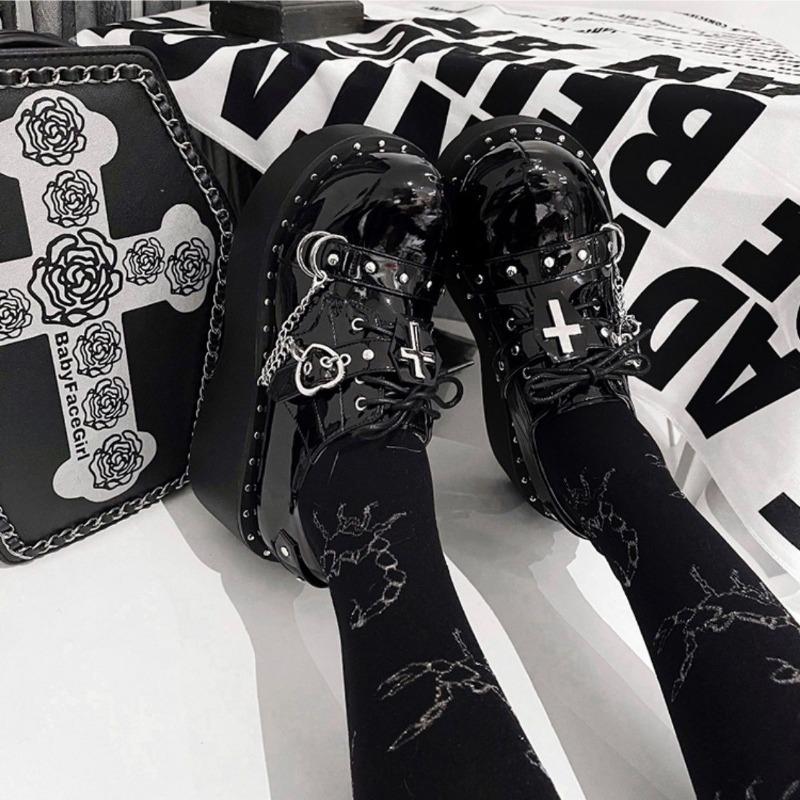 Thick Soled Shoes Abi Super Thick Soled Devil Single Shoe Height Increasing Sponge Sole Race Y2k Gothic Leather Shoes Spicy Girl Punk Hair Finished