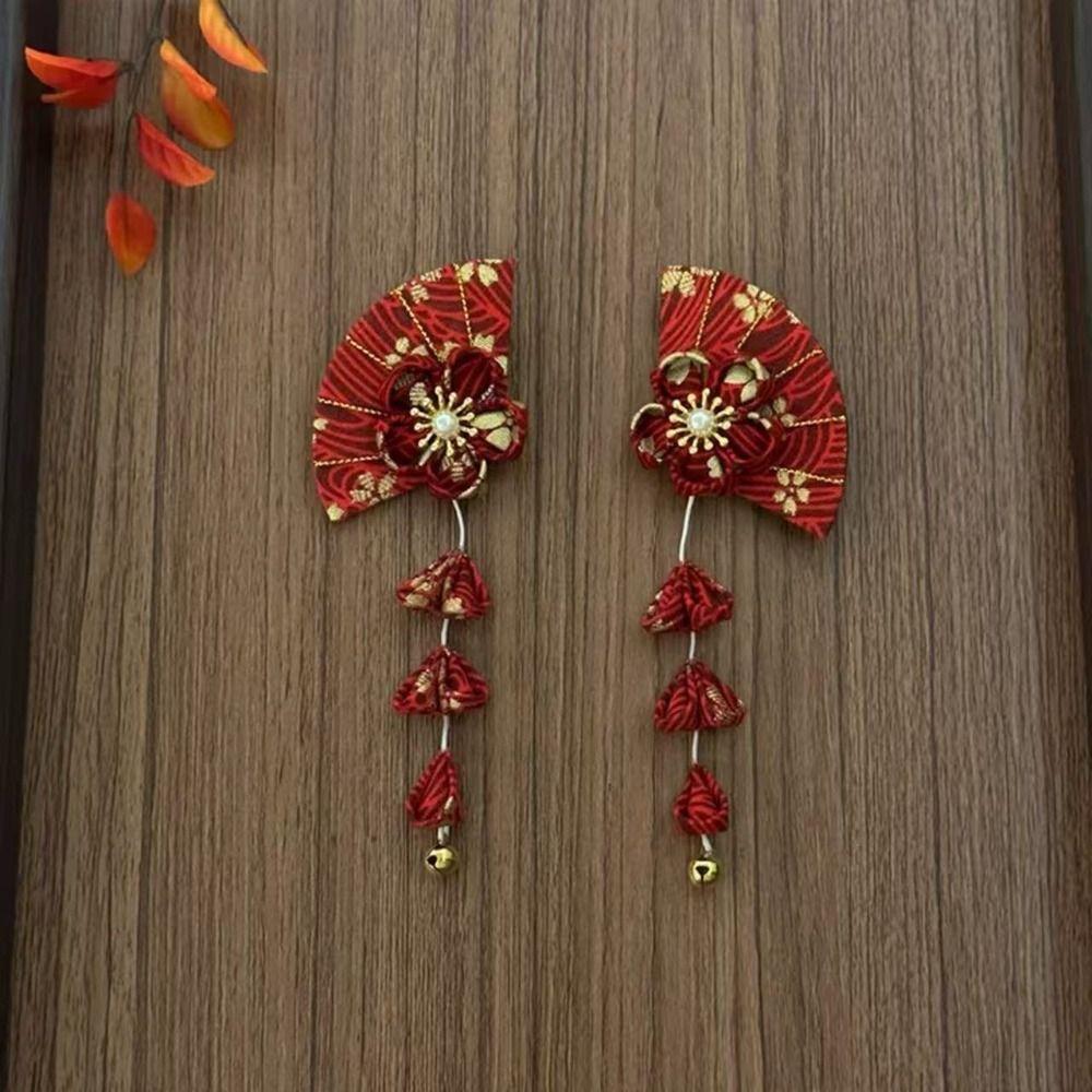 Flower Kimono Sakura Hairpin Sakura Hanfu Fan Hair Clip Sweet Tassel Fan Hair Clip Outdoor