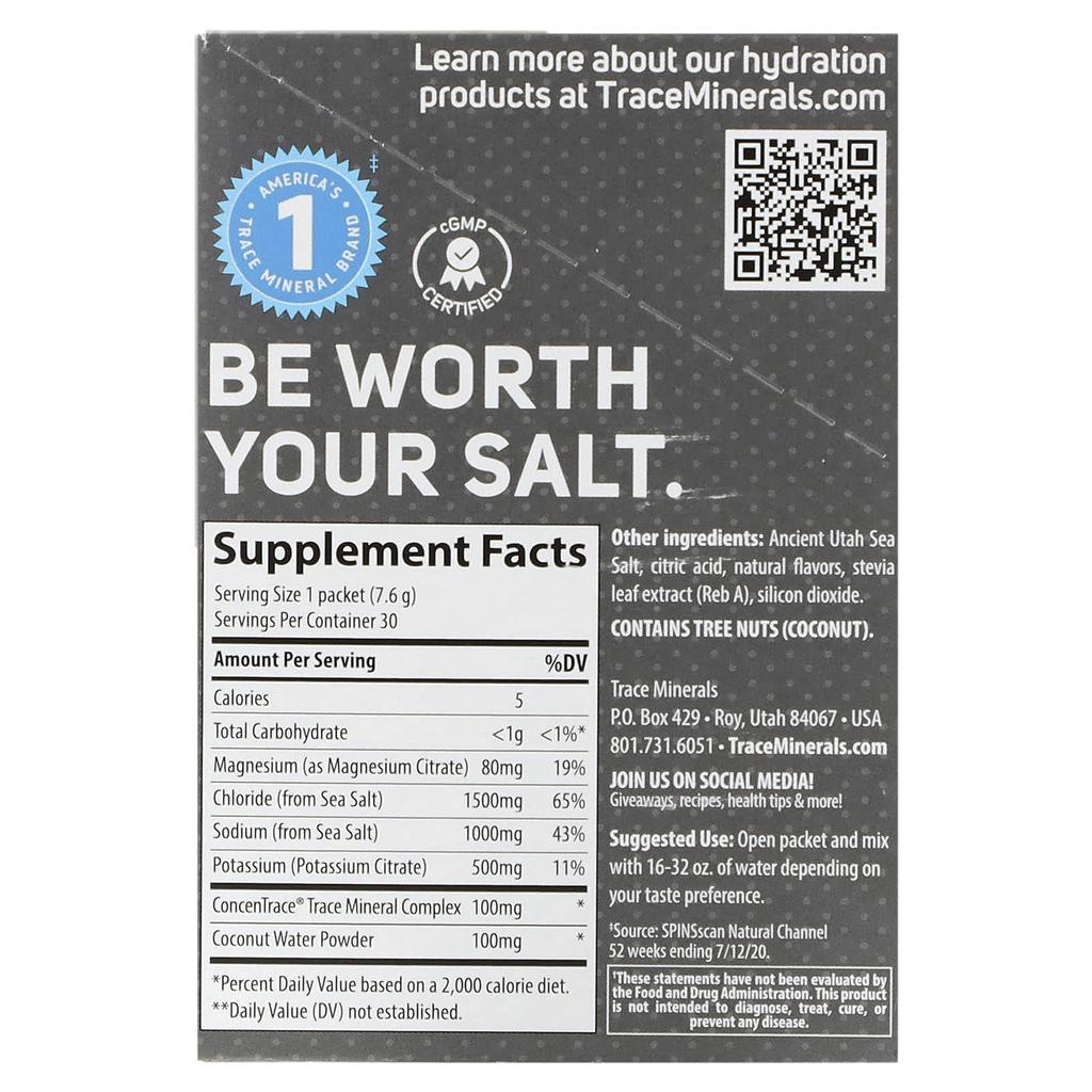 Trace, TM Sport, ZeroLyte, Electrolyte Drink Mix, Salty Orange, 30 Packs, 0.27 Oz (7.6 G) Each