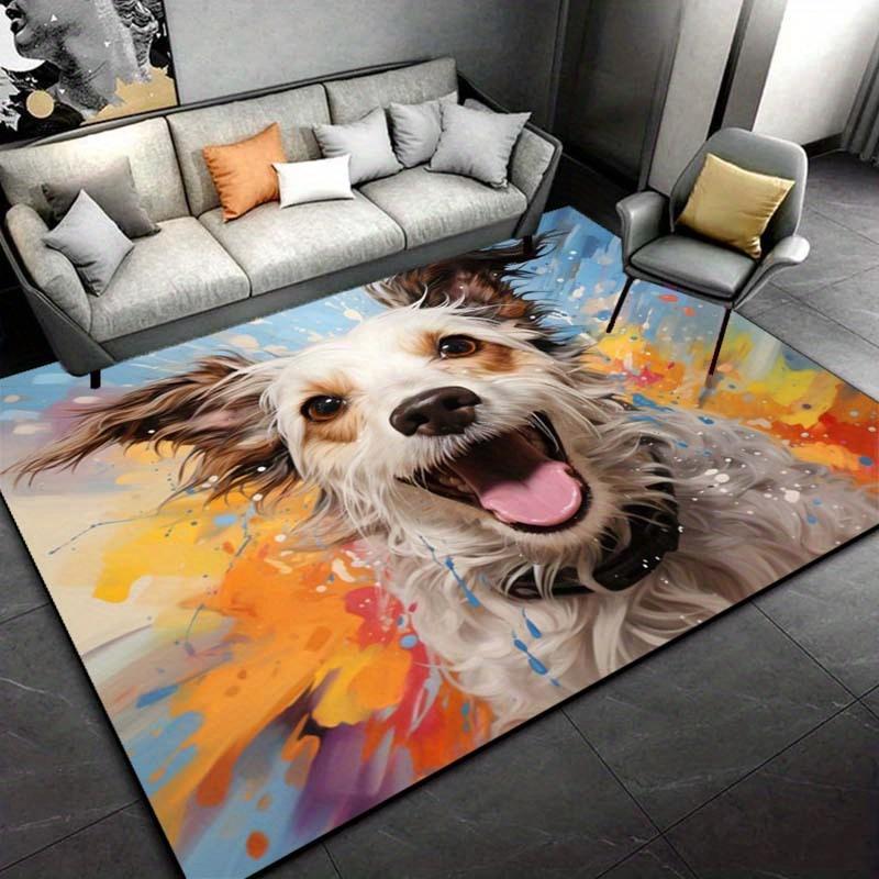 Happy Dog Rug: Spread Joy with Vibrant Colors Pet Lover Gifts Abstract Animal Art Carpets Anti slip carpet can be machine washed