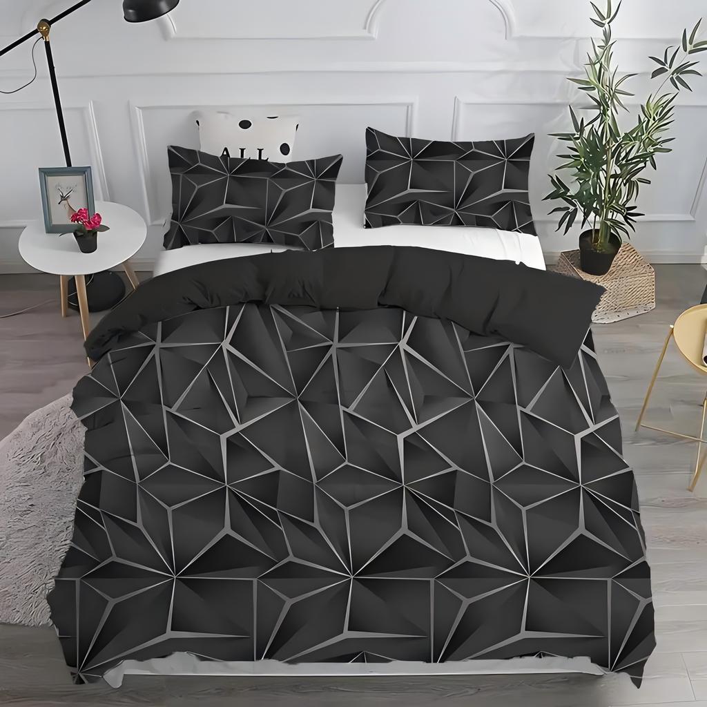 Geometric Line Grid Pattern 3d Print Quilt Cover All Season Soft Bedding Cover Pillowcase Luxury Home Textiles Duvet Cover Sets
